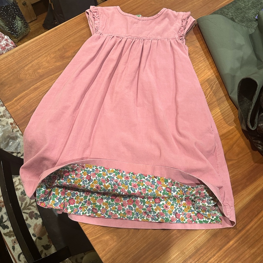 Mini Boden Pink Corduroy Dress with Floral Accent